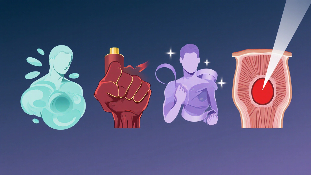 Four stylized icons representing Swedish, Deep Tissue, Myofascial Release, and Trigger Point techniques.