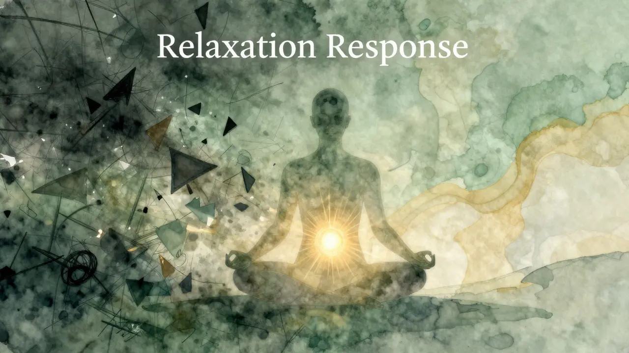 Conceptual art showing the transition from stress to deep relaxation and calm