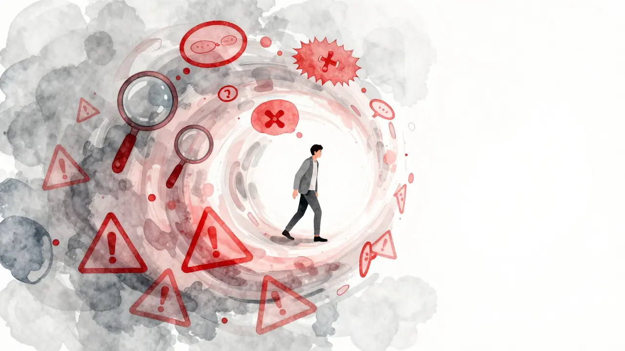 Illustration of a person escaping a cycle of health anxiety thoughts