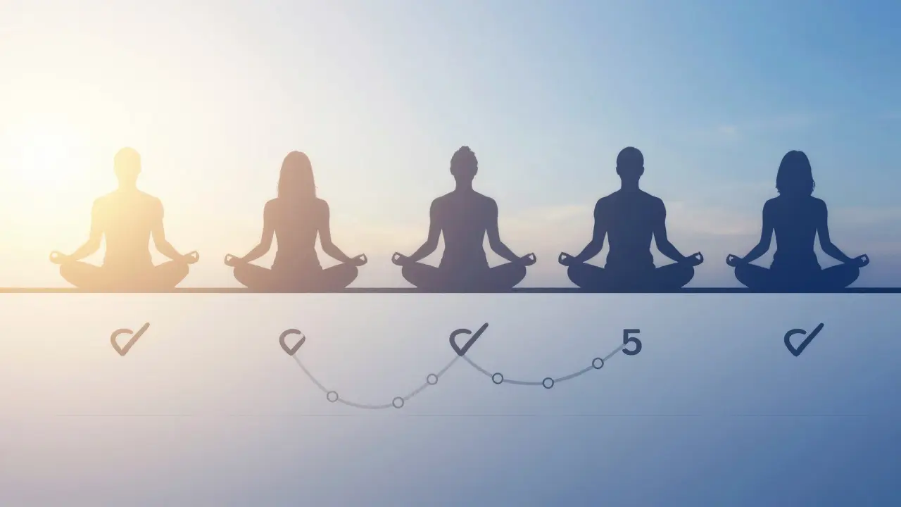 Calendar showing consistent daily meditation habits over several weeks.