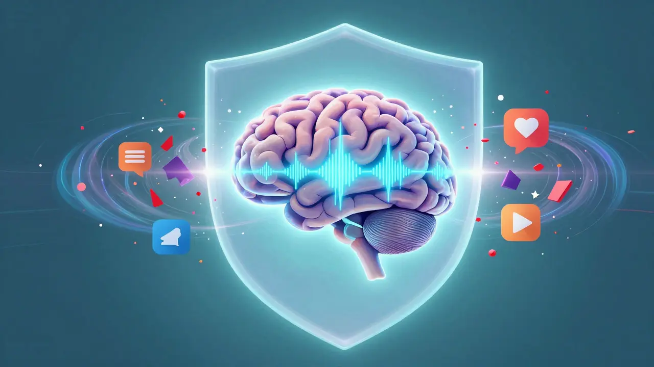 Surreal art of brain protected from digital noise